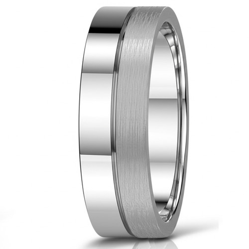 Half Satin / Half Polished 18k Gold Wedding Band Men's Ring