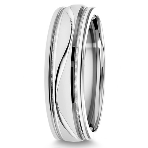 Twist-wave Elegant Diamond-Cut Platinum Wedding Band Comfort