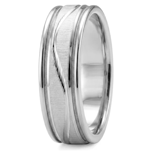 Elegant Diamond-Cut 950 Platinum Wedding Band Comfort Fit Men's Ring