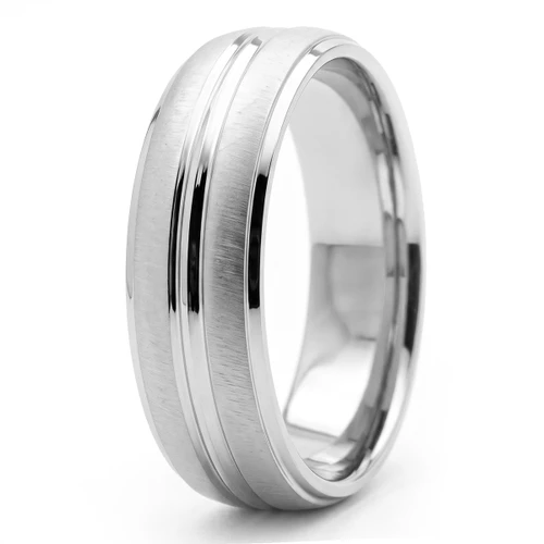 Domed Satin Finished and Polished Platinum Men's Wedding Band