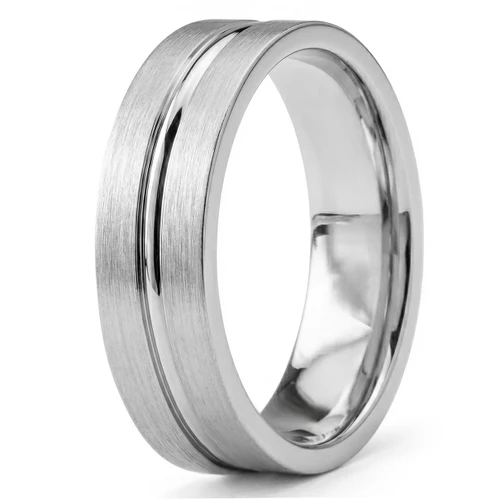 Satin Finished 950 Platinum Wedding Band With Polished Groove