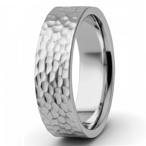 Edge-To-Edge All-Hammered 950 Platinum Wedding Band Ring