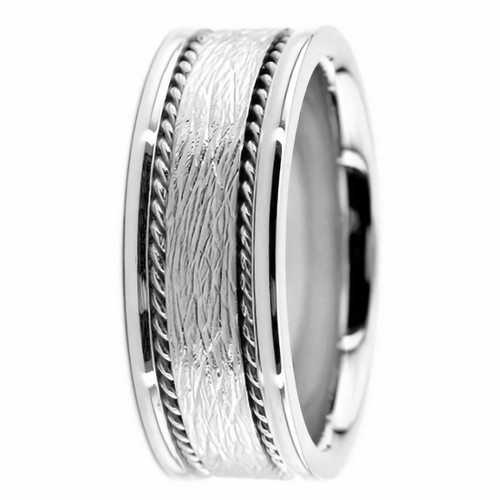 Handmade Platinum Men's Wedding Band Leather-Textured Ring