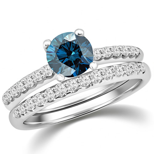 Matching Fancy Blue Diamond Engagement Wedding Ring