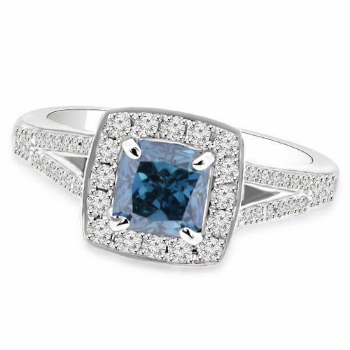 Radiant Cut Blue Diamond Halo Engagement Ring