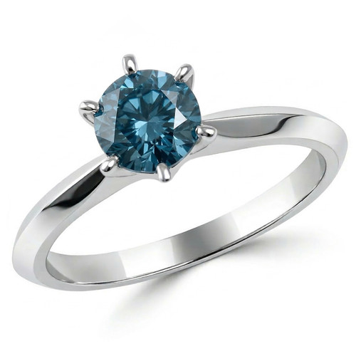 Blue Diamond Solitaire Engagement Ring With Knife-Edge Shank