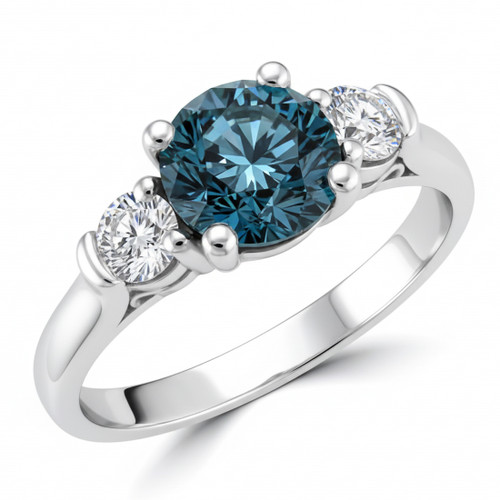 Three Stone Blue White Diamond Engagement Ring