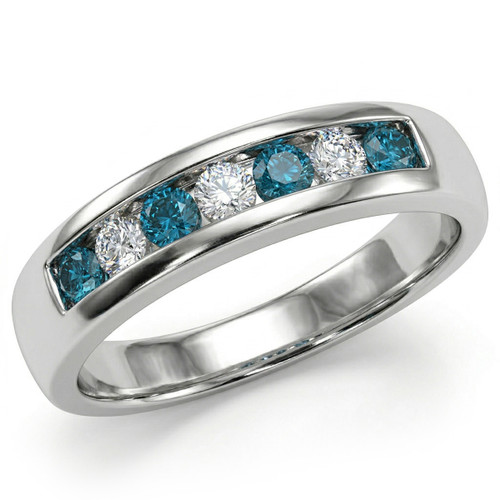 Alternating Blue and White Diamond Wedding Ring Men's Band