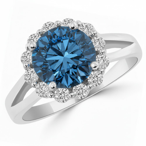 Fancy Blue Diamond Halo Engagement Ring Split Shank
