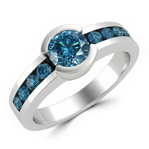 Fancy Blue Diamond Bezel Channel Engagement Ring