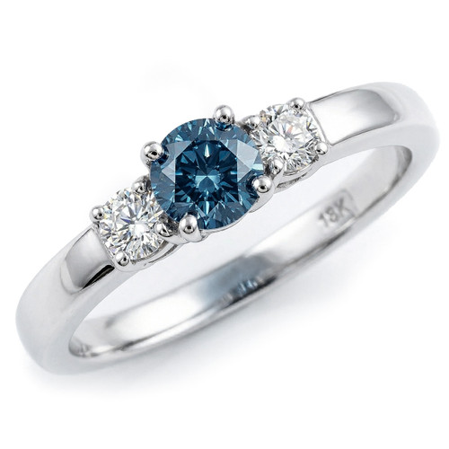 3 Stone Blue and White Diamond Engagement Ring