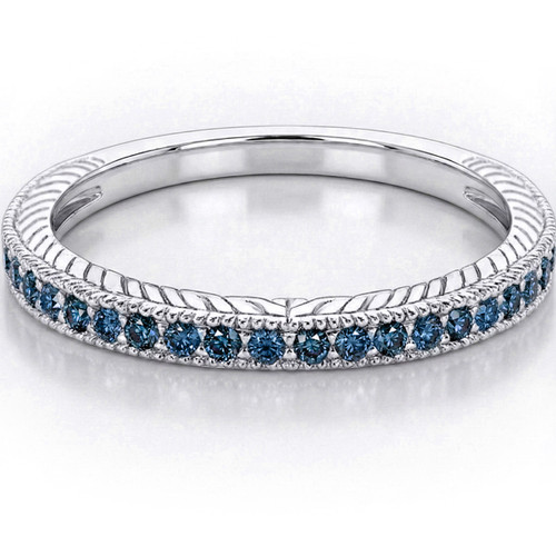 Vintage Style Blue Diamond Wedding Band