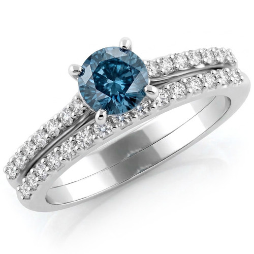 Fancy Blue Diamond Matching Engagement and Wedding Ring Set