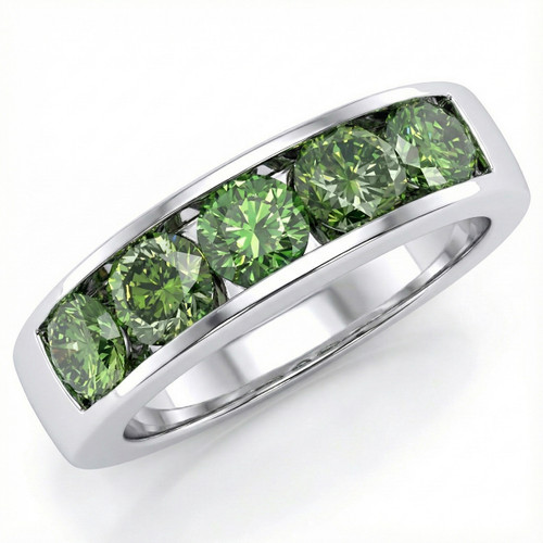 Fancy Green Diamond Channel 5 Stone Wedding Band
