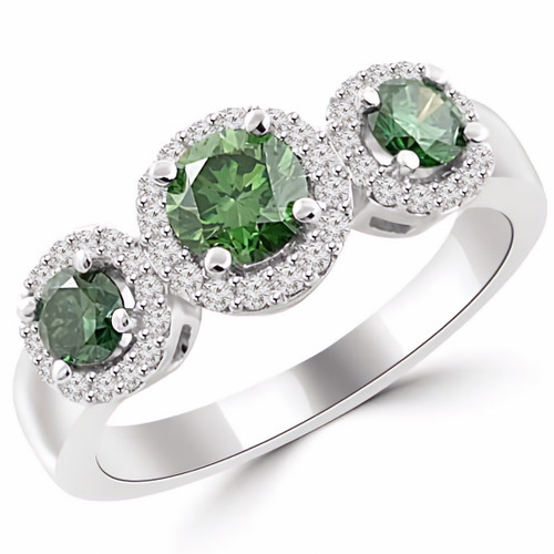 Fancy Green Diamond Halo Three Stone Anniversary Ring