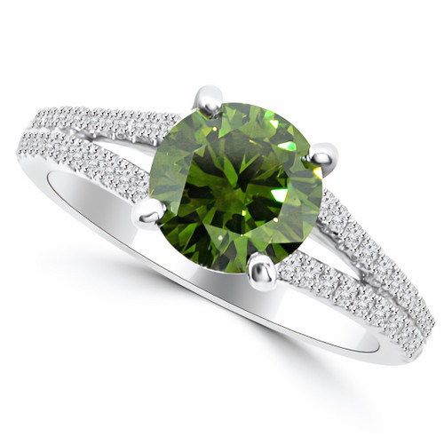 Round Fancy Green Diamond Split Band Engagement Ring