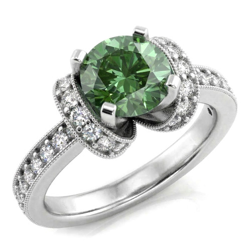 Fancy Green Diamond Engagement Ring With Shoulders
