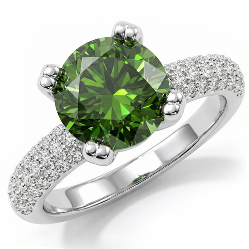 Large Fancy Green Diamond Engagement Ring 18k Gold