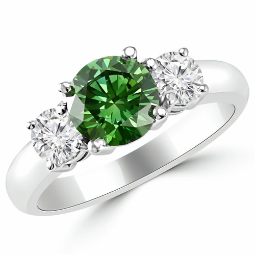 Fancy Green White Diamond 3 Stone Engagement Ring