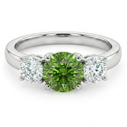Fancy Green White Diamond 3 Stone Engagement Ring