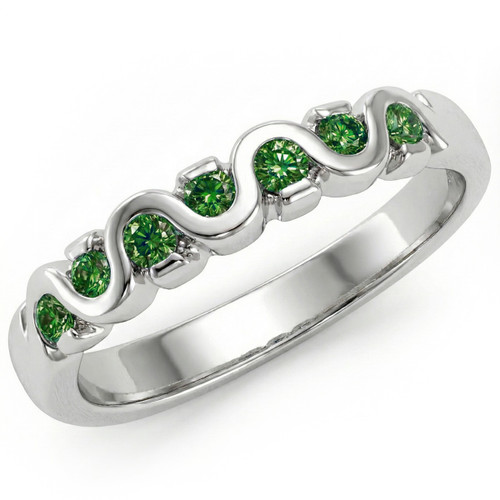 Green Diamond 7 Stone Twist Wave Wedding Anniversary Ring