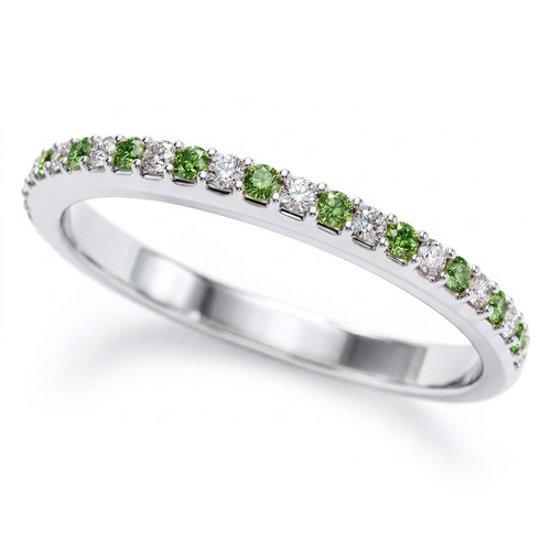 Alternating Green and White Diamond Wedding Ring
