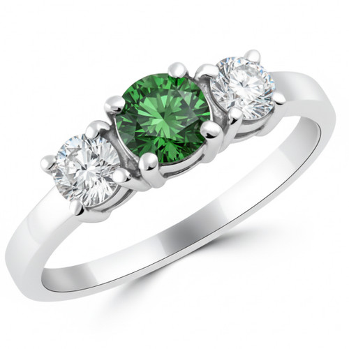 1 Carat Green and White Diamond 3-Stone Engagement Ring