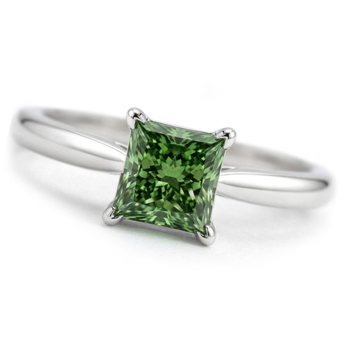 Princess Cut Green Diamond Solitaire Engagement Ring
