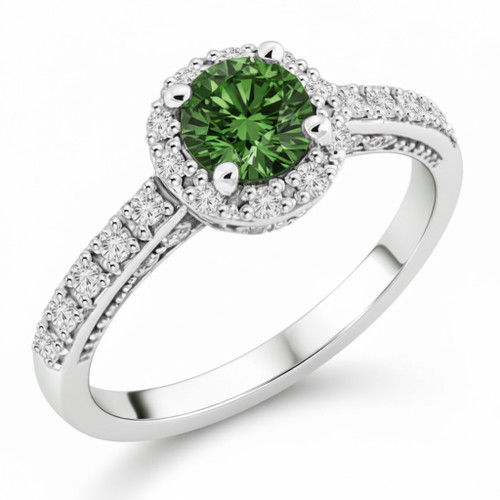 Green Diamond Halo Engagement Ring Vintage Style