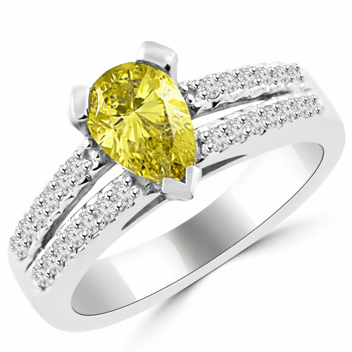 Pear Shape Yellow Diamond Split Engagement Ring