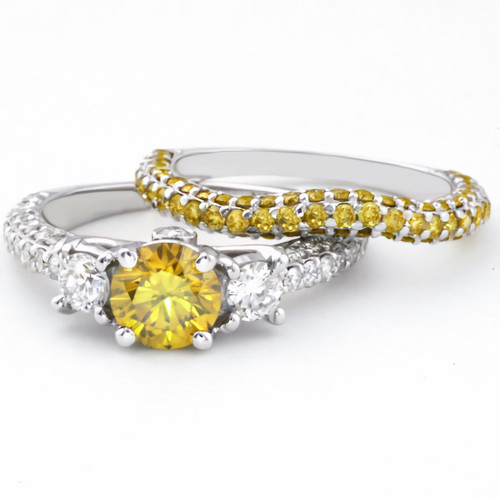 Matching Canary Yellow Diamond Engagement Wedding Ring Set