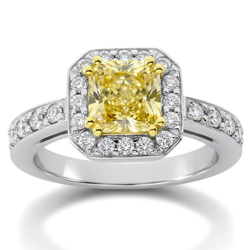 Princess Cut Yellow Diamond Halo Engagement Ring