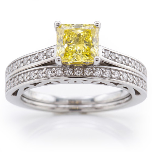 Princess Cut Canary Yellow Diamond Engagement and Wedding Ring Set