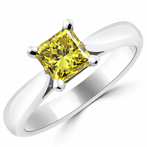 Princess Cut Canary Yellow Diamond Solitaire Engagement Ring