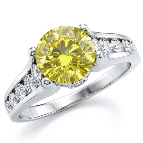 Fancy Canary Yellow Diamond Engagement Ring 18k Gold Modern Style