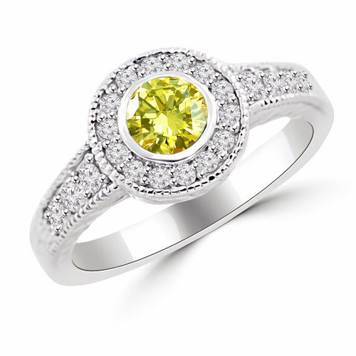 Antique Style Canary Yellow Diamond Halo Engagement Ring