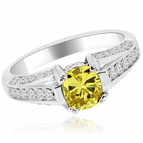 Fancy Cushion Canary Yellow Diamond Engagement Ring