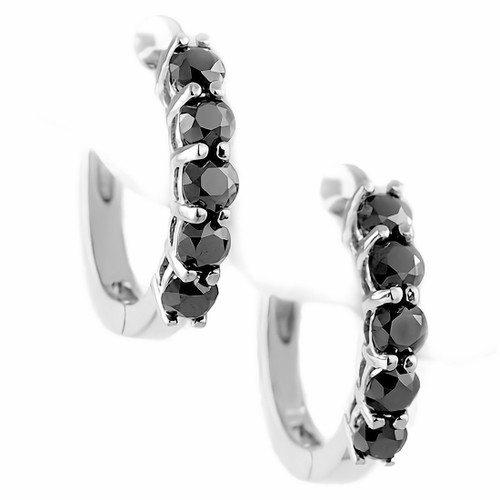 Prong-Set Black Diamond Hoop Earrings White Gold