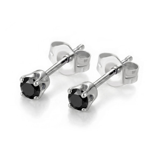 Dainty Black Diamond Stud Earrings 14k Gold