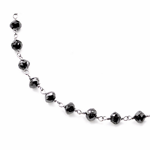 30ct Black Diamond Bead Necklace White Gold Chain