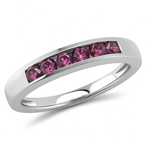 Purple-Pink Diamond Wedding Band Channel-Set Ring