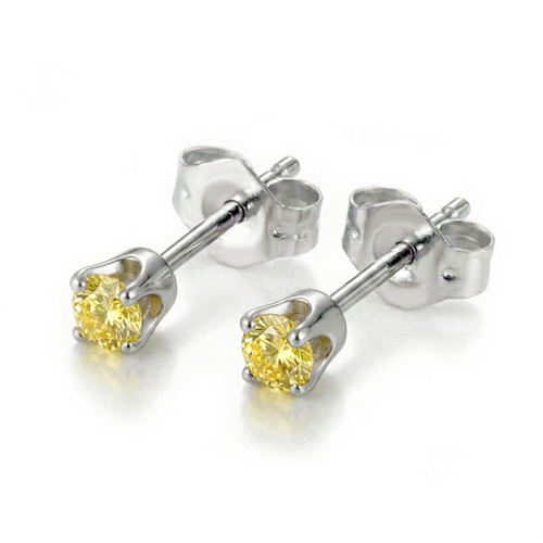 1/4 Carat Fancy-Yellow Diamond Stud Earrings 14k White Gold