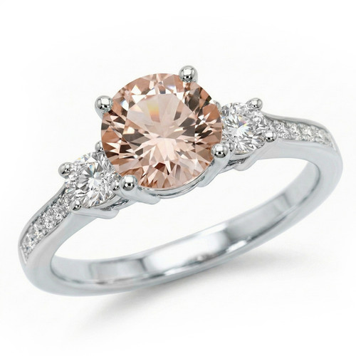 3 Stone Morganite and Diamonds Engagement Ring