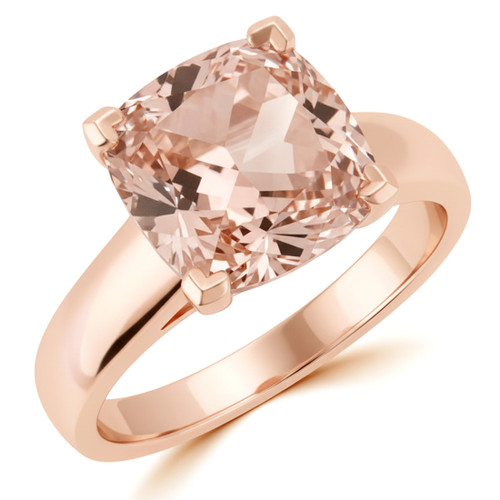 Cushion-Cut Peach Pink Morganite and Diamond Solitaire Ring 14k Rose Gold