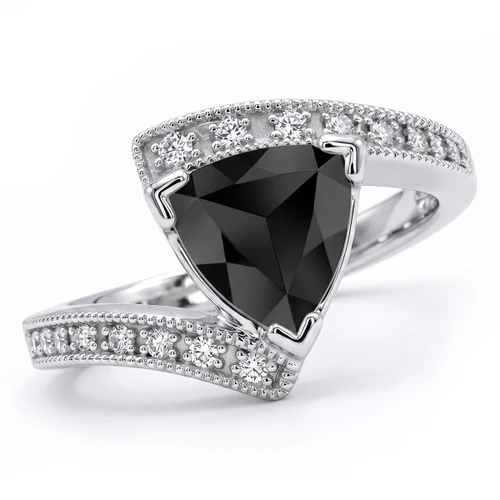 Trilliant Rose Cut Black Diamond Engagement Ring
