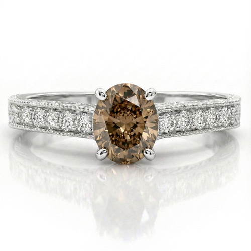 Oval Fancy Brown Diamond Engagement Ring Vintage Style