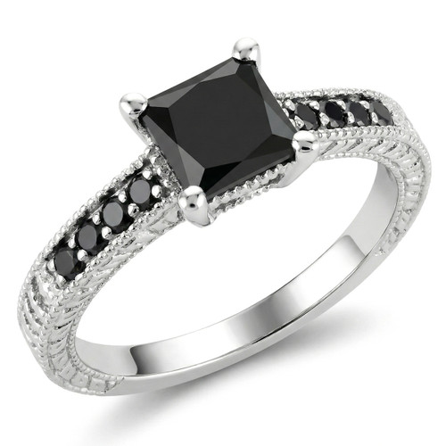 Princess Cut Black Diamond Engagement Ring Antique Style