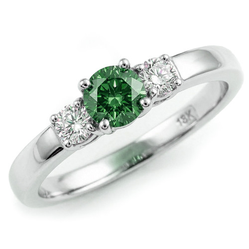 Green and White Diamond Dainty 3-Stone Engagement Ring 