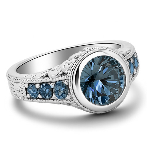 Fancy Blue Diamond Engagement Ring Antique / Vintage Style
