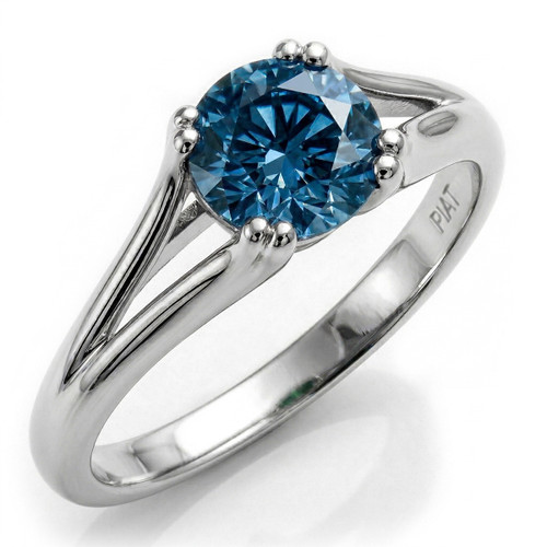 Blue Diamond Solitaire Engagement Ring Split Shank
